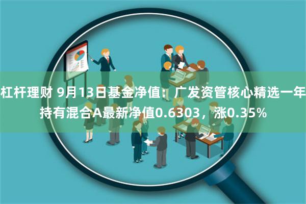 杠杆理财 9月13日基金净值：广发资管核心精选一年持有混合A最新净值0.6303，涨0.35%