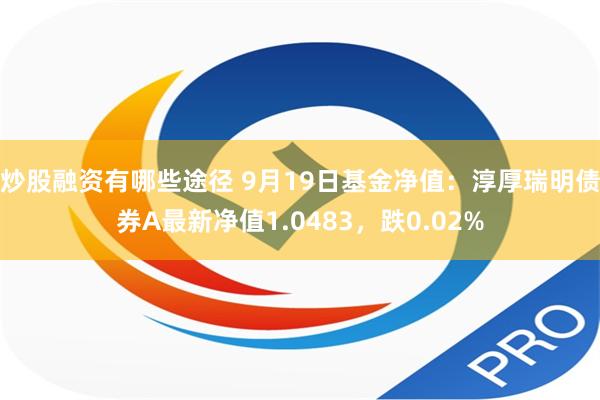 炒股融资有哪些途径 9月19日基金净值：淳厚瑞明债券A最新净值1.0483，跌0.02%