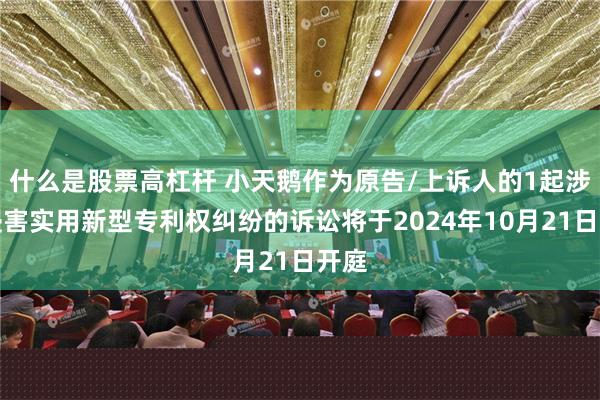 什么是股票高杠杆 小天鹅作为原告/上诉人的1起涉及侵害实用新型专利权纠纷的诉讼将于2024年10月21日开庭