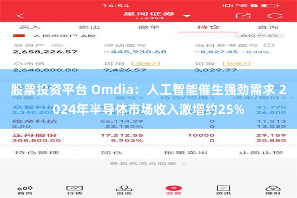 股票投资平台 Omdia：人工智能催生强劲需求 2024年半导体市场收入激增约25%