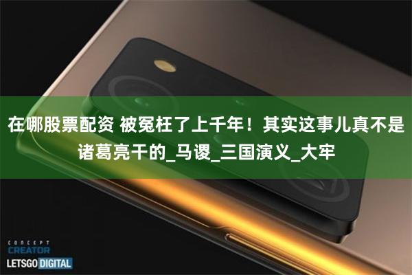在哪股票配资 被冤枉了上千年！其实这事儿真不是诸葛亮干的_马谡_三国演义_大牢